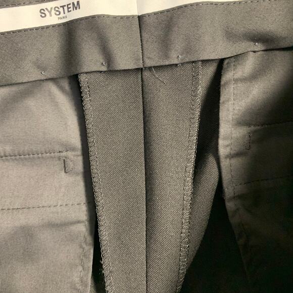 SYSTEM Size 34 Black Wool Flat Front Tapered Zip Fly Dress Pants - Picture 6 of 7